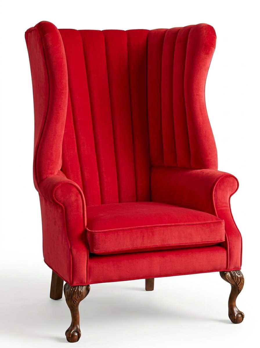Sillón Mortisia de un cuerpo en pana antimanchas Rojo, bergère de respaldo alto acanalado