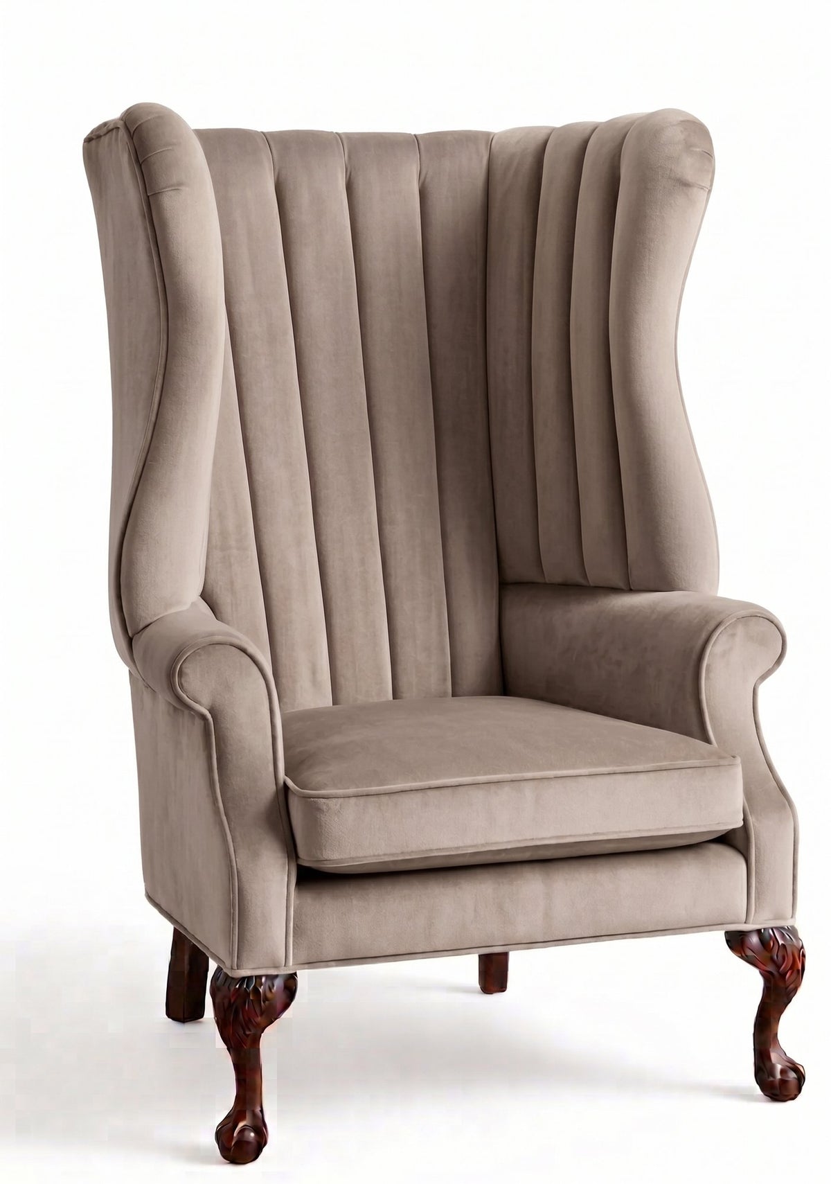 Sillón Mortisia de un cuerpo en pana antimanchas Stone, bergère de respaldo alto acanalado