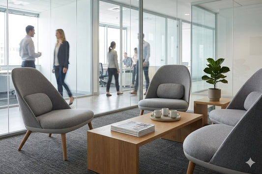 Sillones Nest Lounge grises en la zona de espera de una oficina (imagen ambientada)
