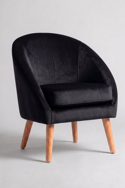Sillón de un cuerpo Paris color Black en pana antimanchas importada, forma redonda y compacta con apoyabrazos integrados