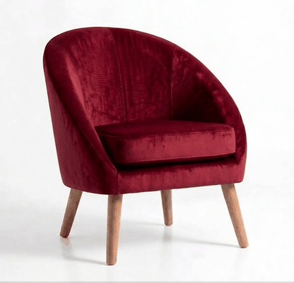 Sillón de un cuerpo Paris color Bordó en pana antimanchas importada, forma redonda y compacta con apoyabrazos integrados
