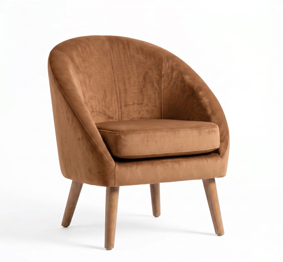 Sillón de un cuerpo Paris color Gamuza en pana antimanchas importada, forma redonda y compacta con apoyabrazos integrados
