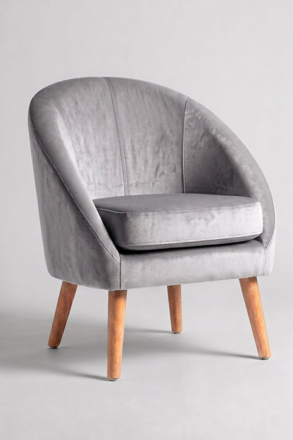 Sillón de un cuerpo Paris color Plata en pana antimanchas importada, forma redonda y compacta con apoyabrazos integrados