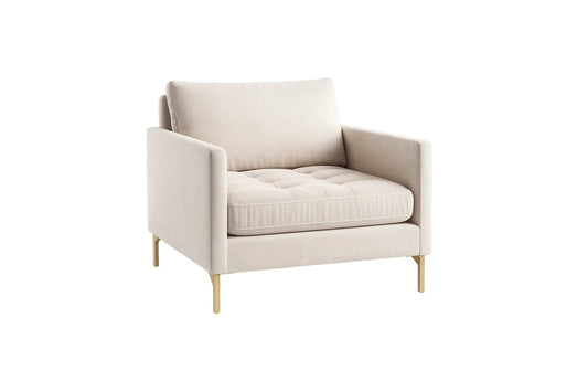 Sillón Ristretto 1 cuerpo tapizado en crema, capitoné en el asiento y patas doradas, diseño premium a medida – Tienda de Banquitos
