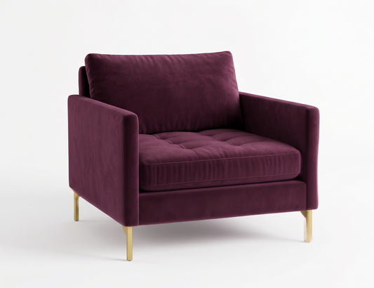 Sillón de un cuerpo Ristretto color Obispo en pana antimanchas importada, detalle textural en el asiento y patas doradas