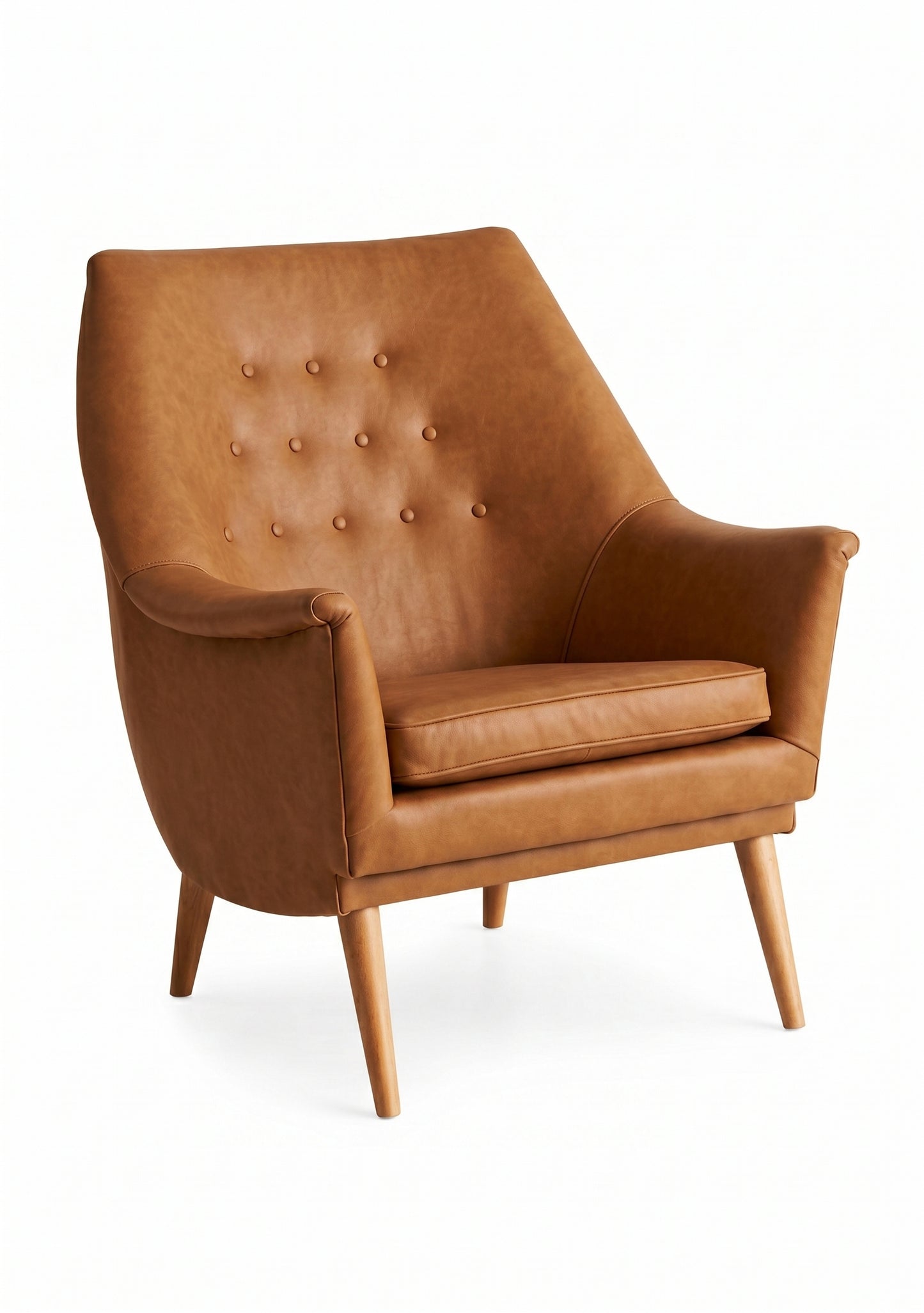 Sillón individual Rivona tapizado en gamuza, diseño retro con respaldo capitoné y patas de madera – Tienda de Banquitos