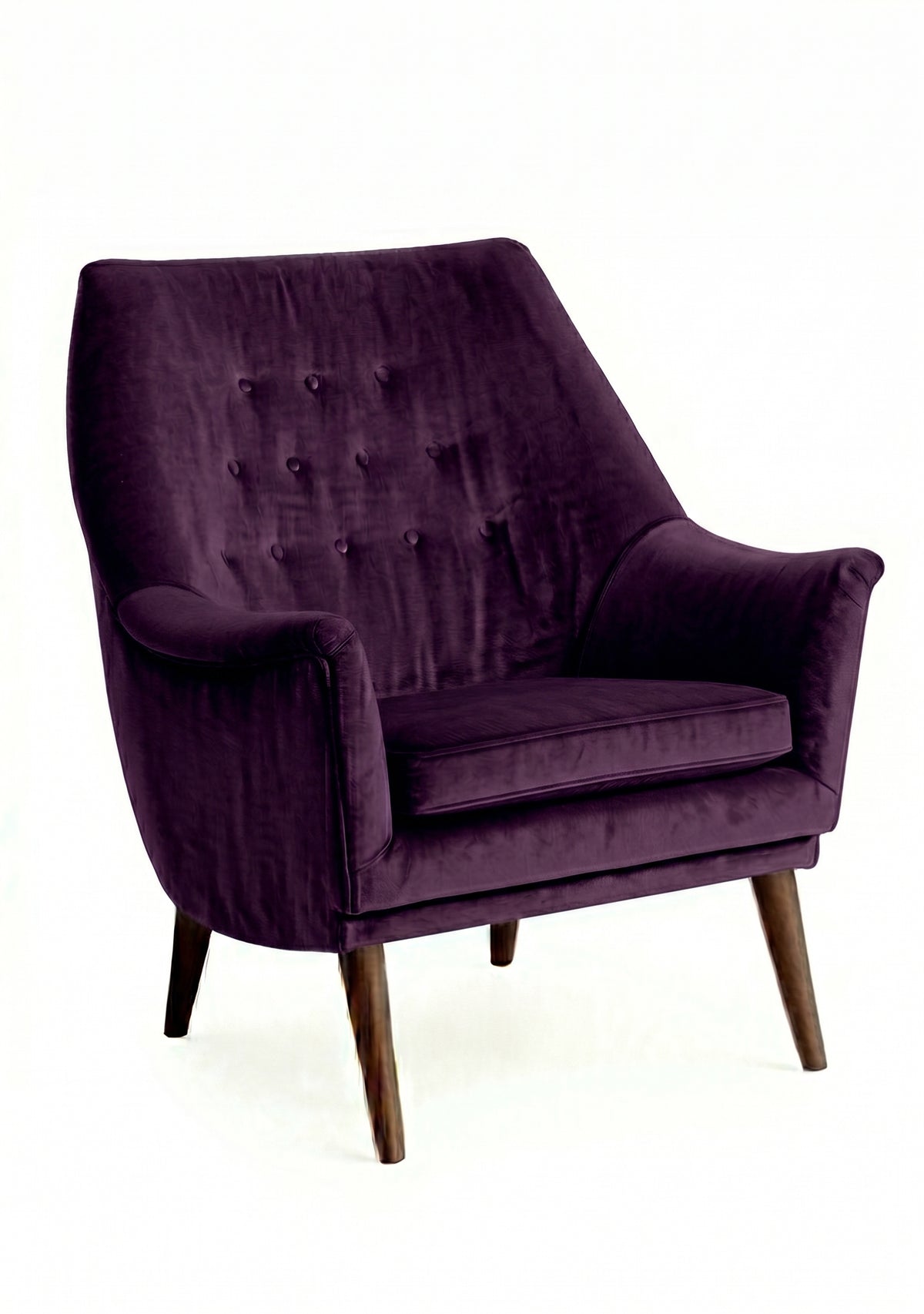 Sillón individual Rivona tapizado en obispo, diseño retro con respaldo capitoné y patas de madera – Tienda de Banquitos