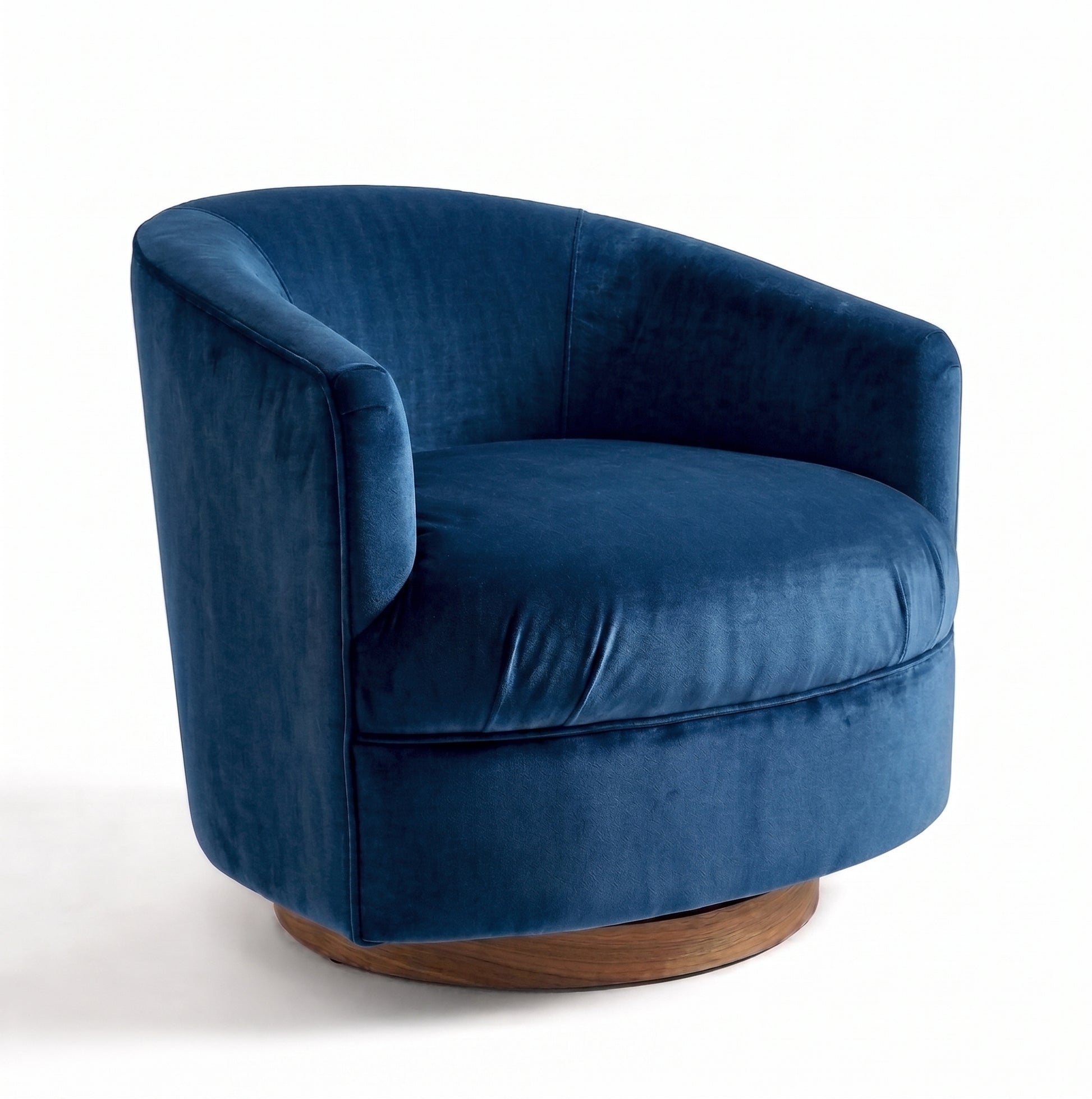 Sillón Rosaura de un cuerpo, forma redondeada y compacta, tapizado en pana antimanchas color Azul