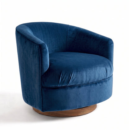 Sillón Rosaura de un cuerpo, forma redondeada y compacta, tapizado en pana antimanchas color Azul