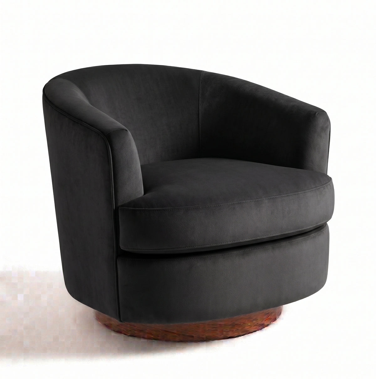 Sillón Rosaura de un cuerpo, forma redondeada y compacta, tapizado en pana antimanchas color Black