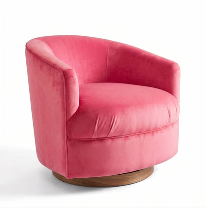Sillón Rosaura de un cuerpo, forma redondeada y compacta, tapizado en pana antimanchas color Chicle