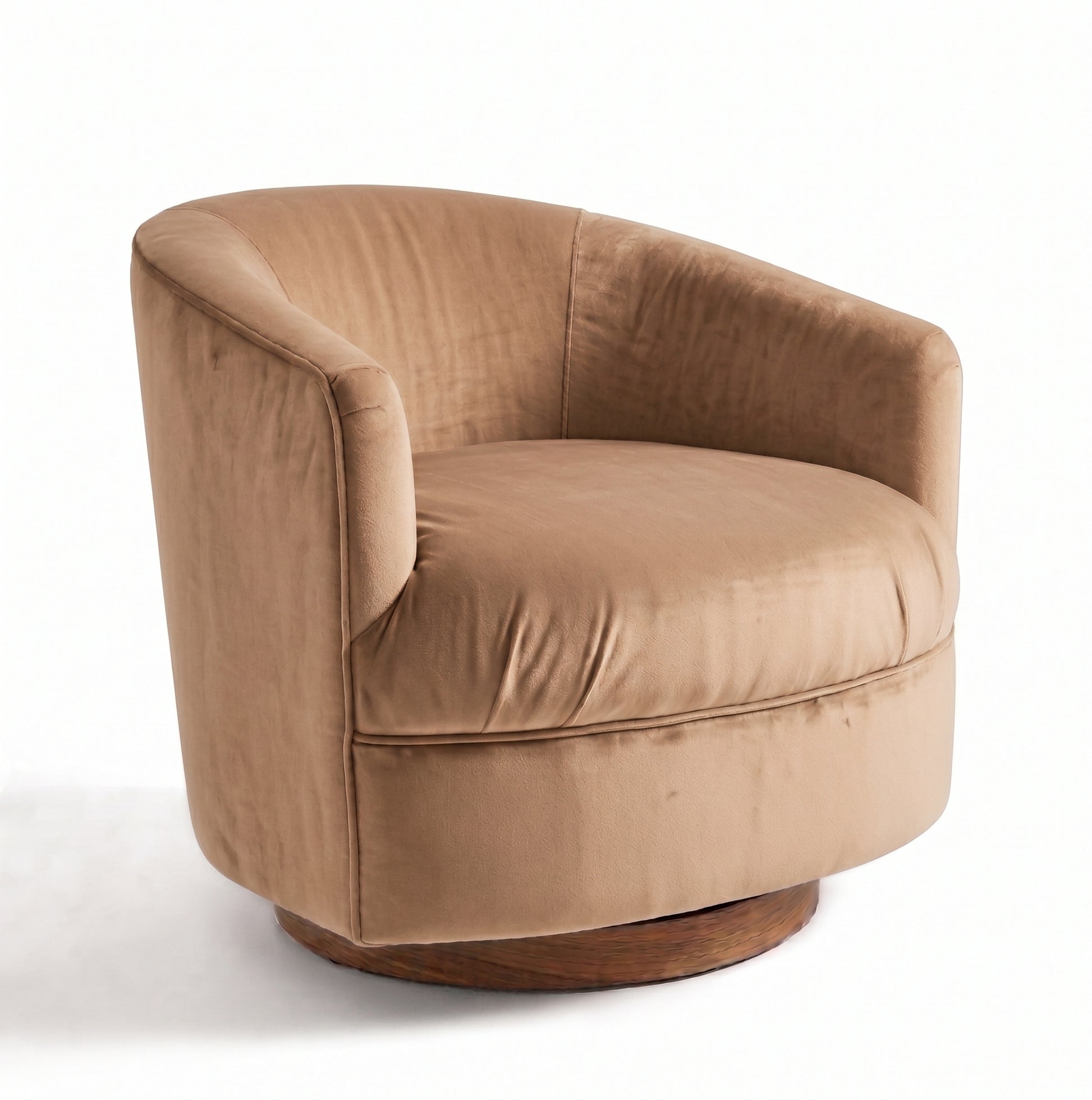 Sillón Rosaura de un cuerpo, forma redondeada y compacta, tapizado en pana antimanchas color Latte