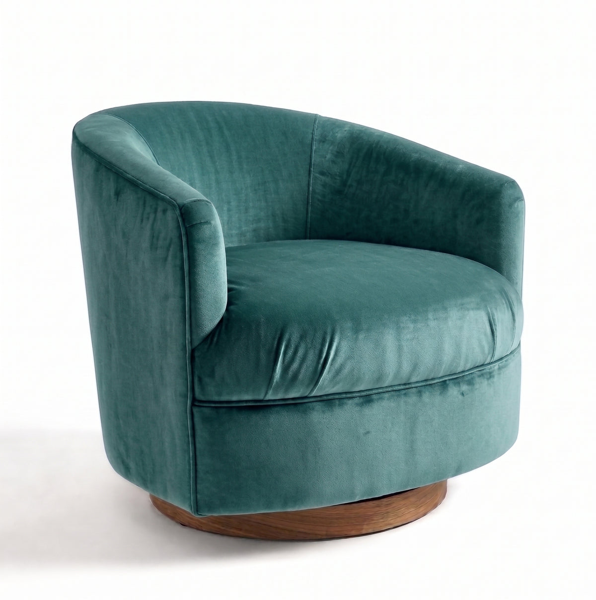 Sillón Rosaura de un cuerpo, forma redondeada y compacta, tapizado en pana antimanchas color Océano