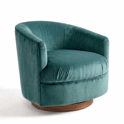 Sillón Rosaura de un cuerpo, forma redondeada y compacta, tapizado en pana antimanchas color Océano