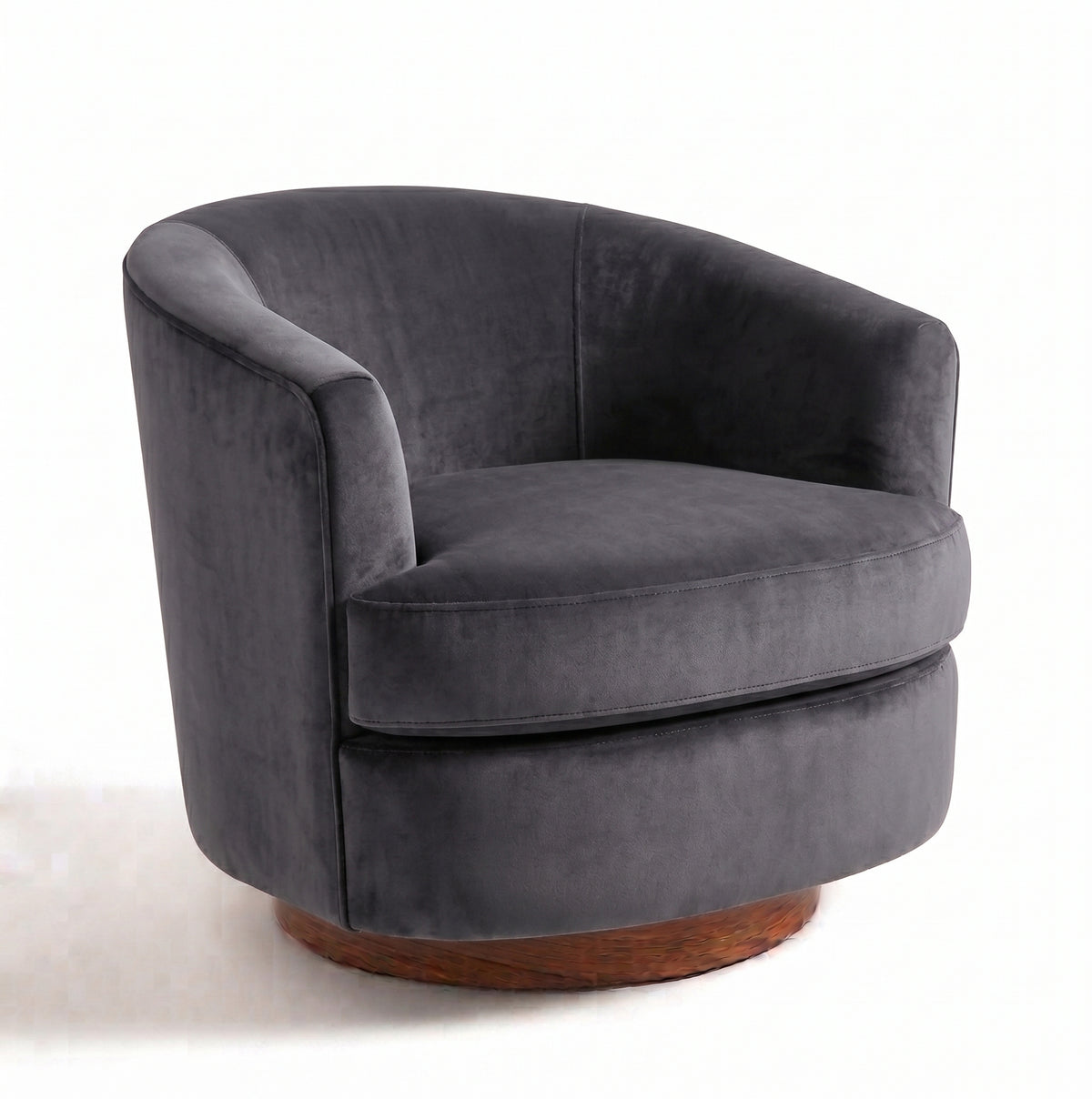 Sillón Rosaura de un cuerpo, forma redondeada y compacta, tapizado en pana antimanchas color Onyx