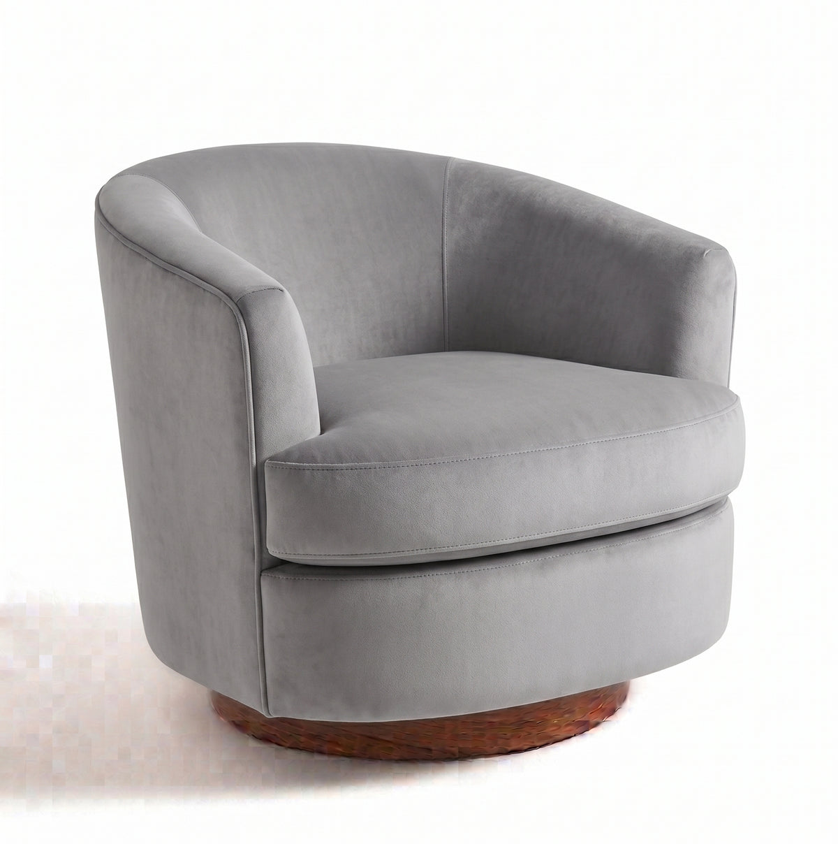 Sillón Rosaura de un cuerpo, forma redondeada y compacta, tapizado en pana antimanchas color Plata