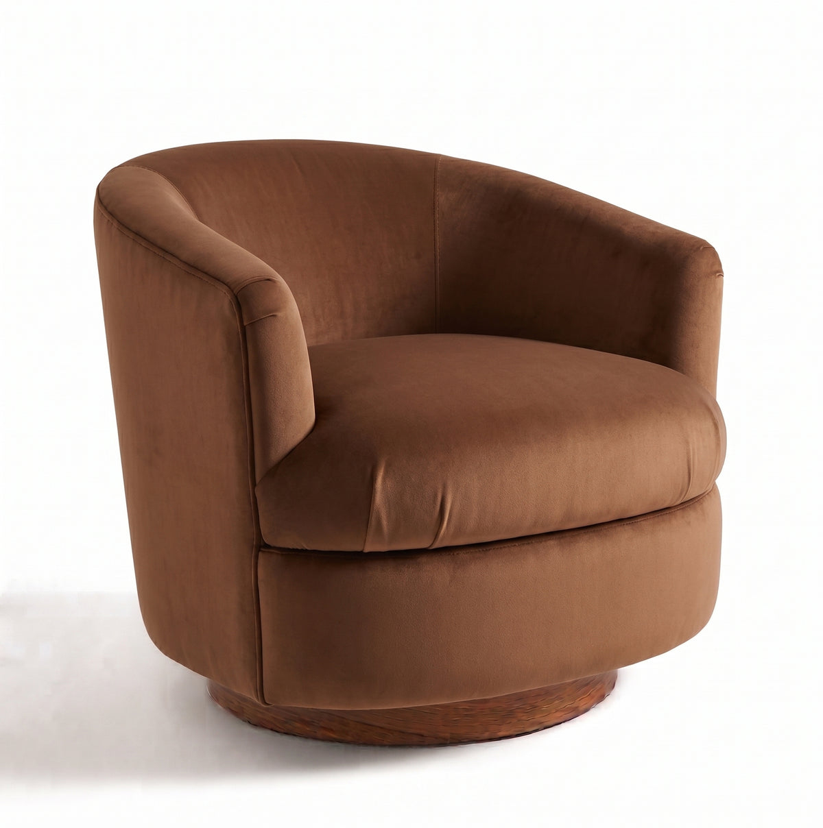 Sillón Rosaura de un cuerpo, forma redondeada y compacta, tapizado en pana antimanchas color Suela