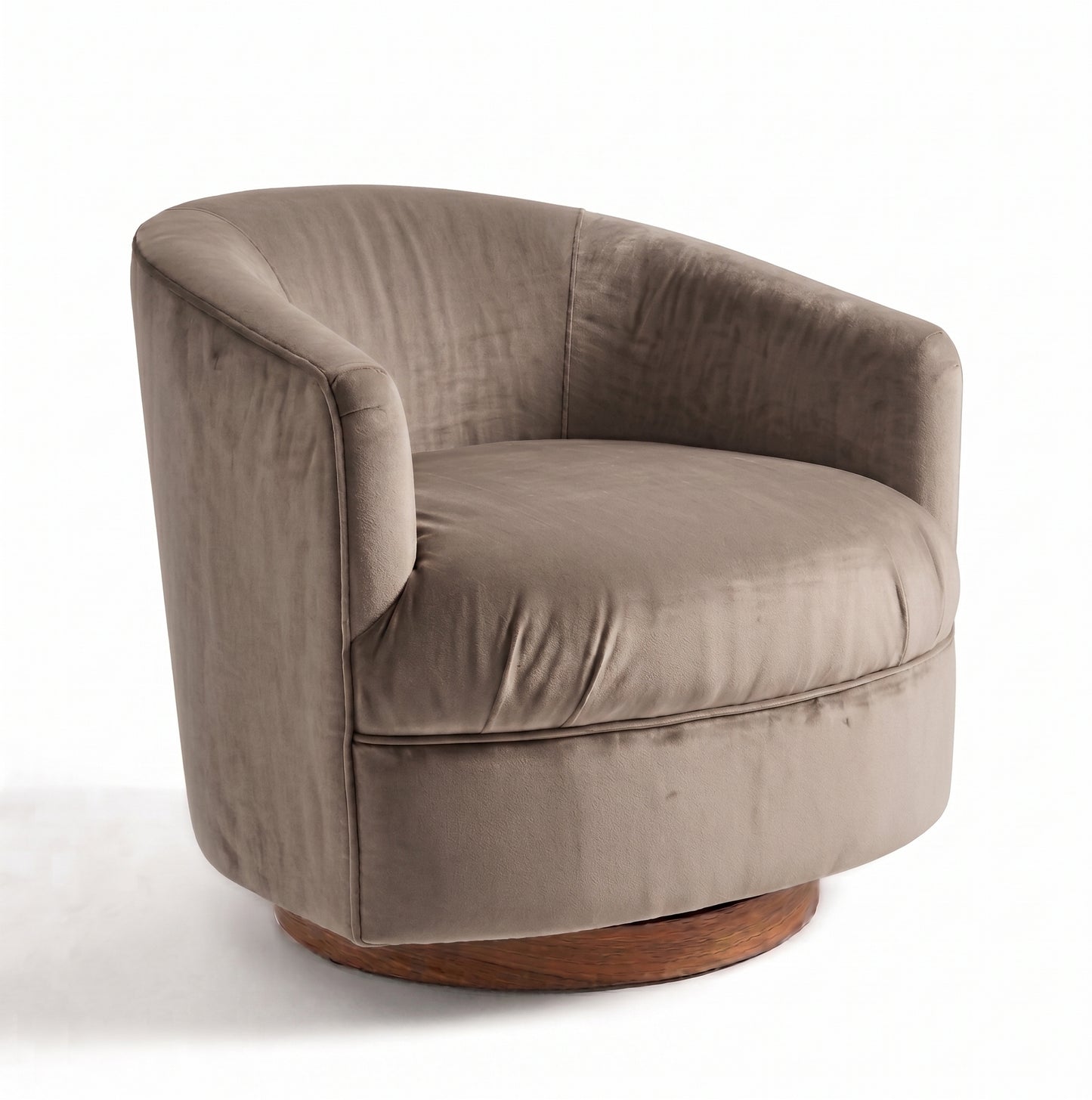 Sillón Rosaura de un cuerpo, forma redondeada y compacta, tapizado en pana antimanchas color Visón