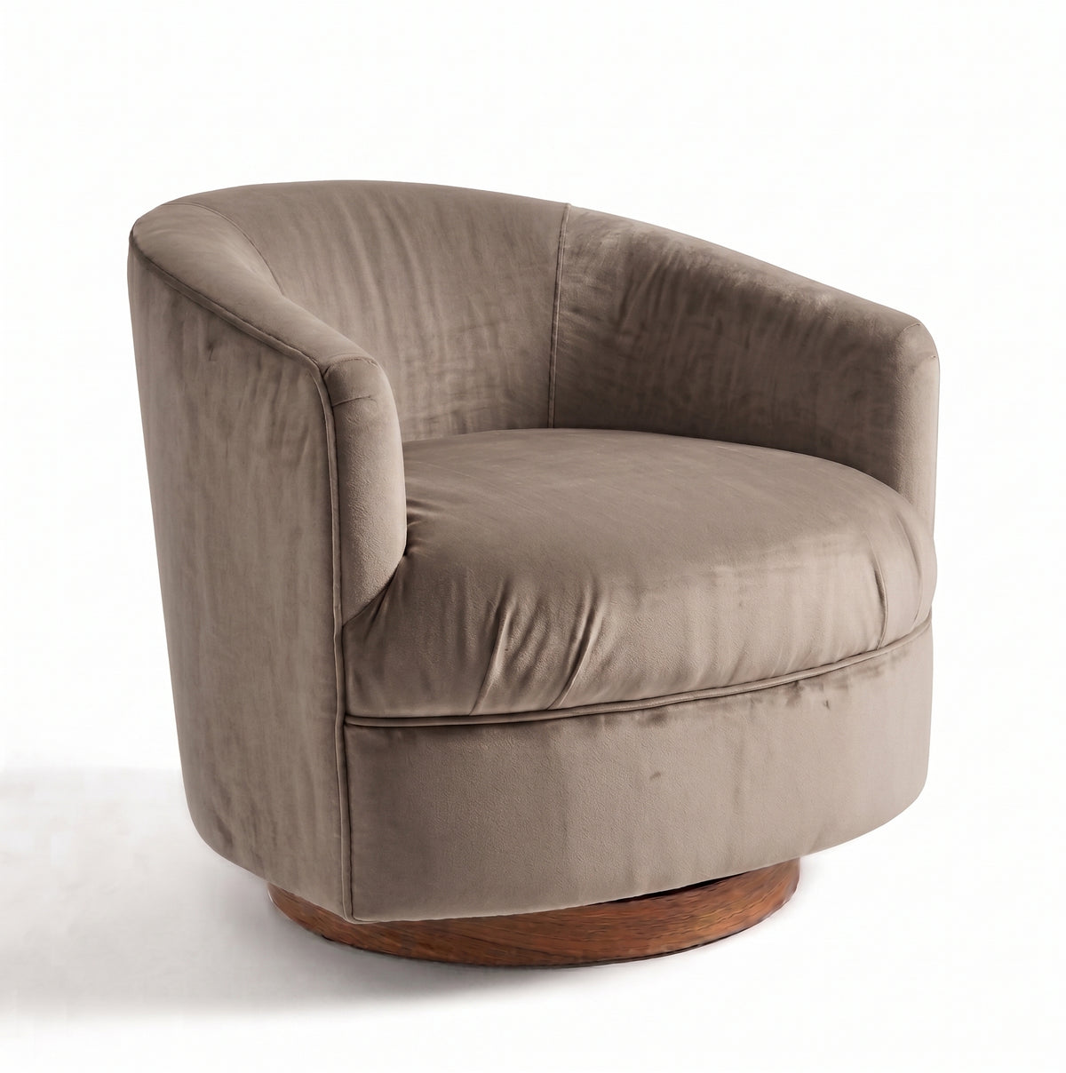 Sillón Rosaura de un cuerpo, forma redondeada y compacta, tapizado en pana antimanchas color Visón