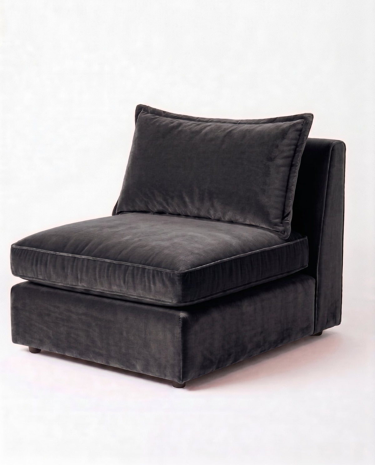 Sillón Thomas de un cuerpo en pana antimanchas color grafito, sin apoyabrazos, asiento ancho con almohadón de respaldo suelto — Tienda de Banquitos
