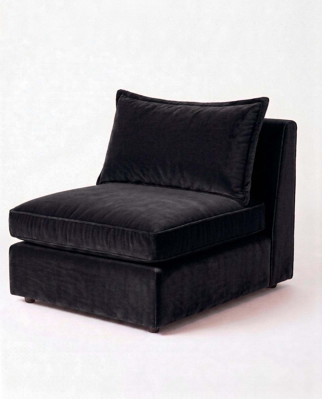 Sillón Thomas de un cuerpo en pana antimanchas color negro, sin apoyabrazos, asiento ancho con almohadón de respaldo suelto — Tienda de Banquitos