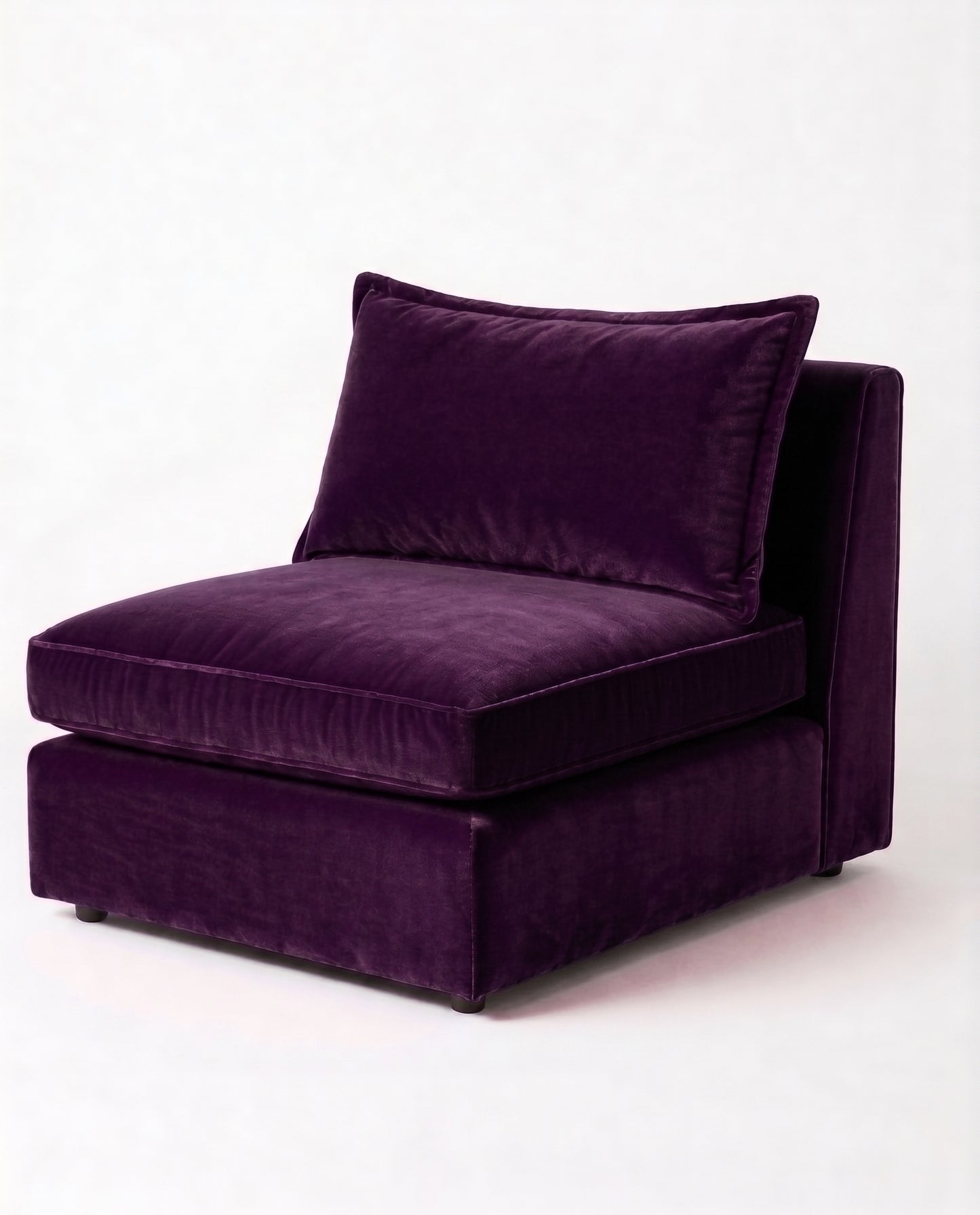 Sillón Thomas de un cuerpo en pana antimanchas color obispo, sin apoyabrazos, asiento ancho con almohadón de respaldo suelto — Tienda de Banquitos