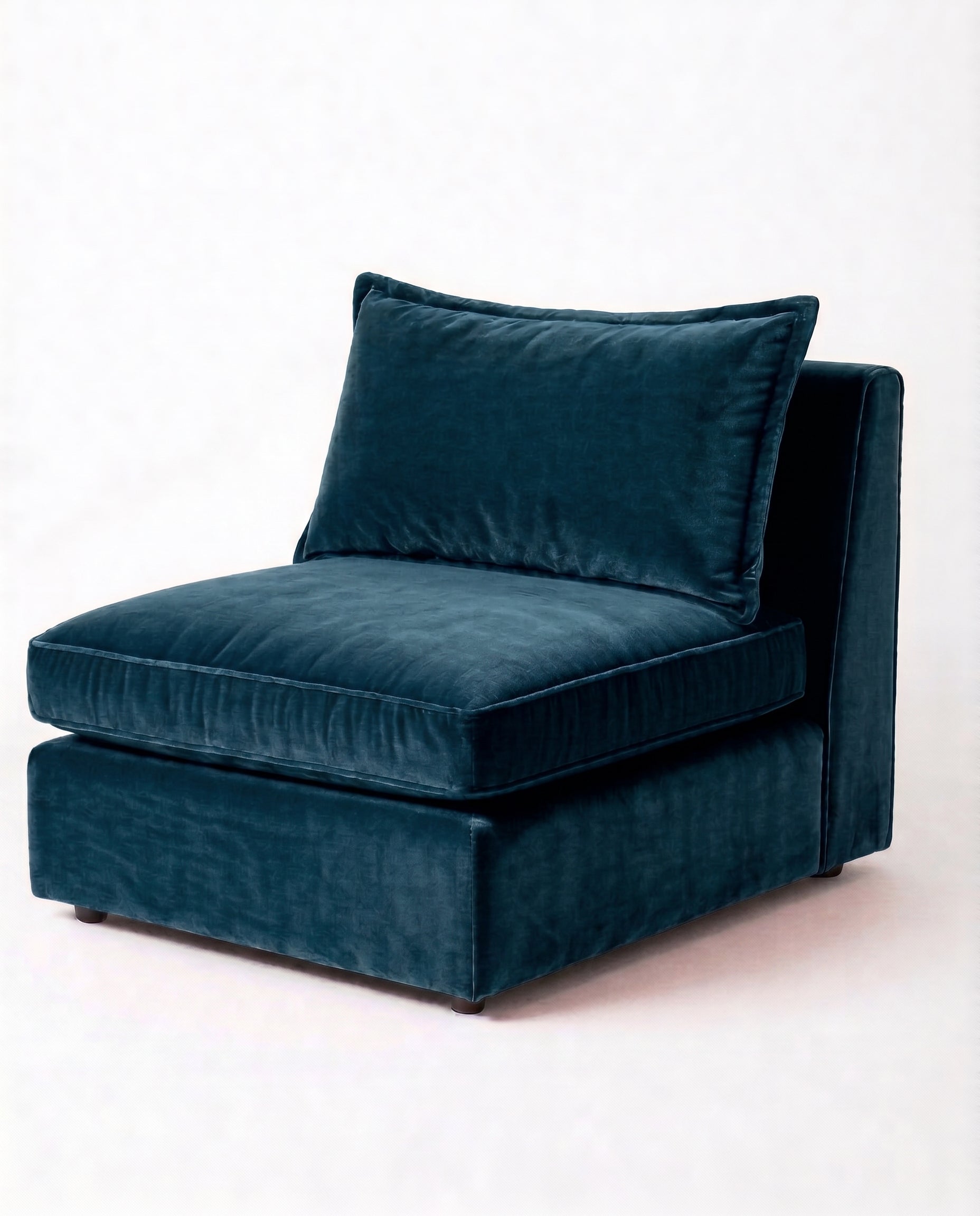 Sillón Thomas de un cuerpo en pana antimanchas color océano, sin apoyabrazos, asiento ancho con almohadón de respaldo suelto — Tienda de Banquitos