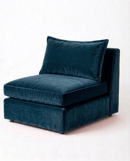 Sillón Thomas de un cuerpo en pana antimanchas color océano, sin apoyabrazos, asiento ancho con almohadón de respaldo suelto — Tienda de Banquitos