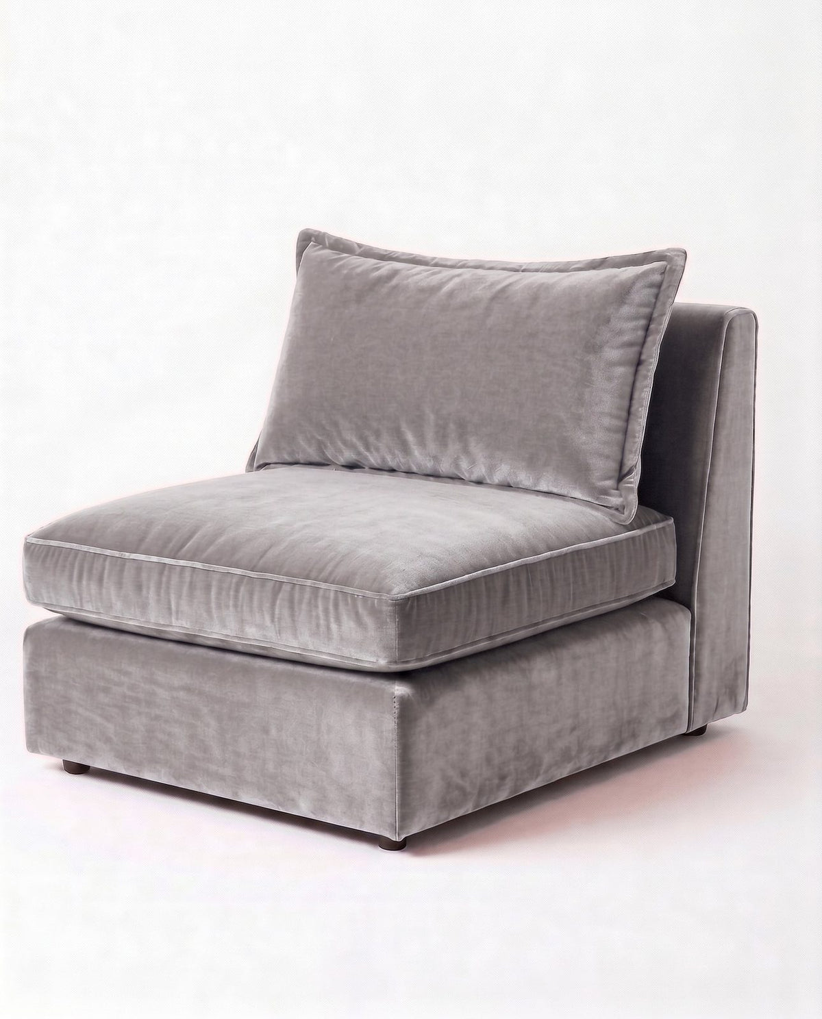 Sillón Thomas de un cuerpo en pana antimanchas color plata, sin apoyabrazos, asiento ancho con almohadón de respaldo suelto — Tienda de Banquitos
