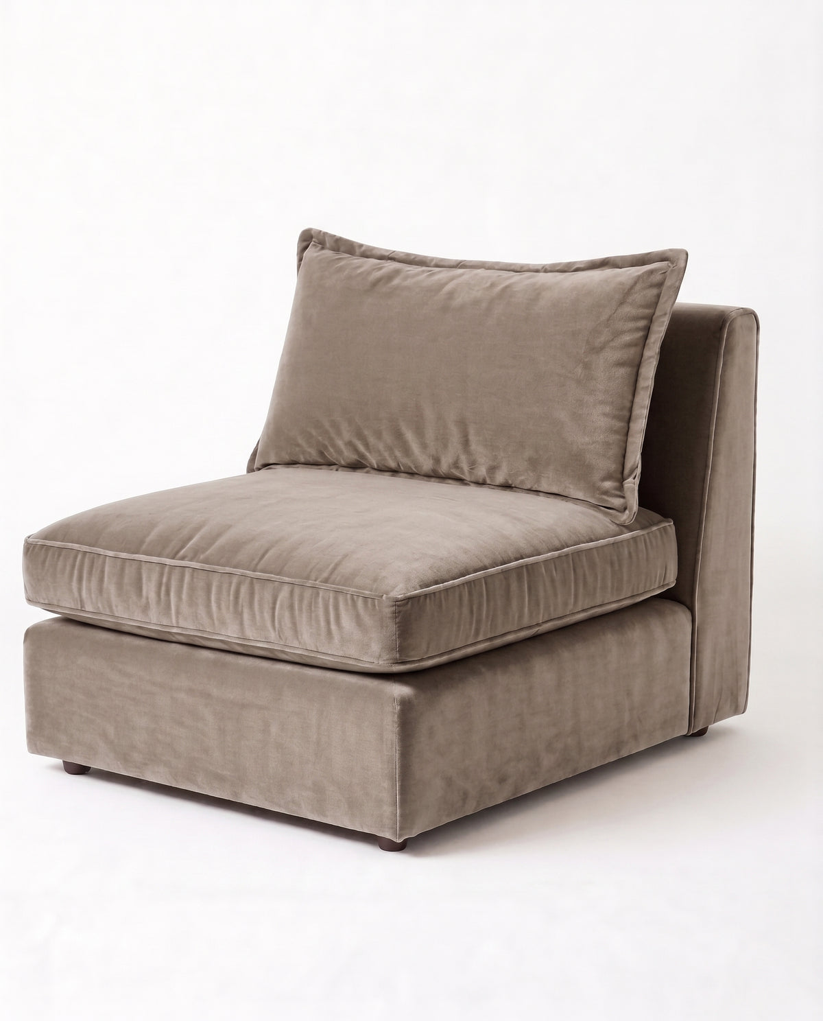 Sillón Thomas de un cuerpo en pana antimanchas color stone, sin apoyabrazos, asiento ancho con almohadón de respaldo suelto — Tienda de Banquitos
