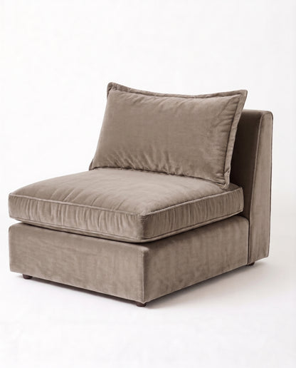 Sillón Thomas de un cuerpo en pana antimanchas color stone, sin apoyabrazos, asiento ancho con almohadón de respaldo suelto — Tienda de Banquitos