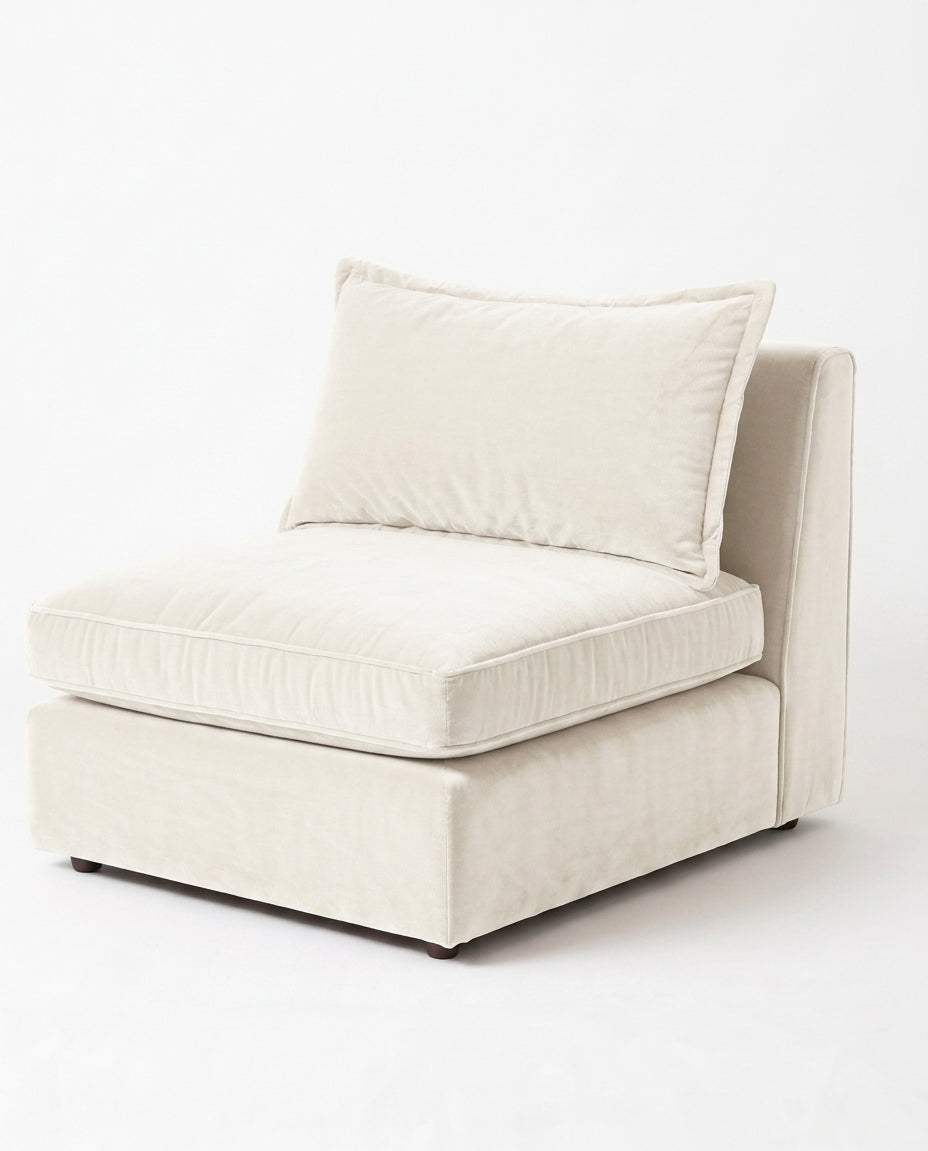Sillón Thomas de un cuerpo en pana antimanchas color tiza, sin apoyabrazos, asiento ancho con almohadón de respaldo suelto — Tienda de Banquitos