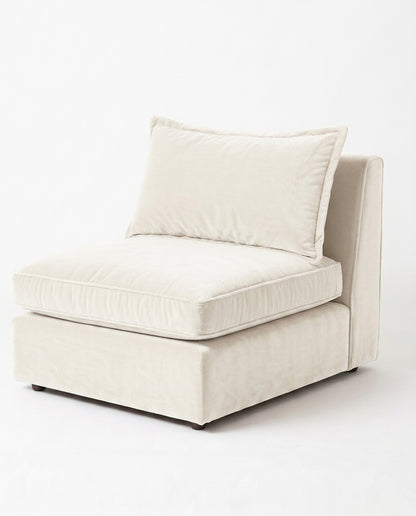 Sillón Thomas de un cuerpo en pana antimanchas color tiza, sin apoyabrazos, asiento ancho con almohadón de respaldo suelto — Tienda de Banquitos