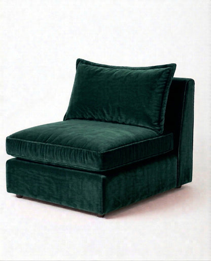 Sillón Thomas de un cuerpo en pana antimanchas color verde inglés, sin apoyabrazos, asiento ancho con almohadón de respaldo suelto — Tienda de Banquitos