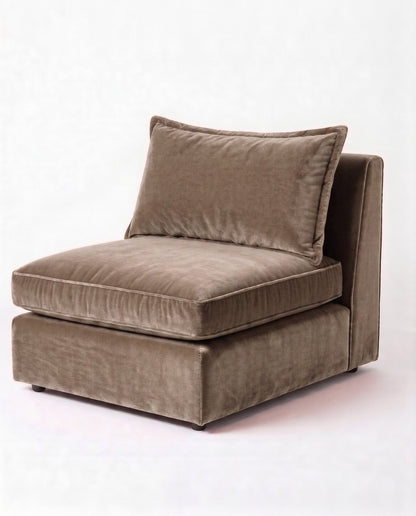 Sillón Thomas de un cuerpo en pana antimanchas color visón, sin apoyabrazos, asiento ancho con almohadón de respaldo suelto — Tienda de Banquitos