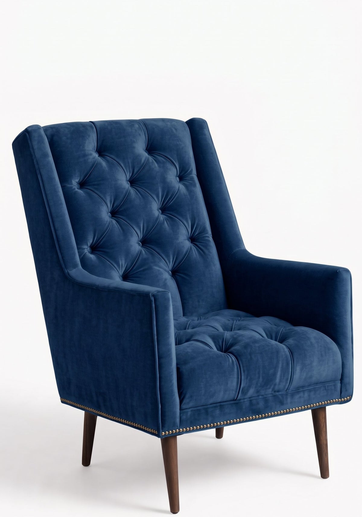 Sillón Velvet de un cuerpo en pana antimanchas Azul, capitoné de brazos rectos