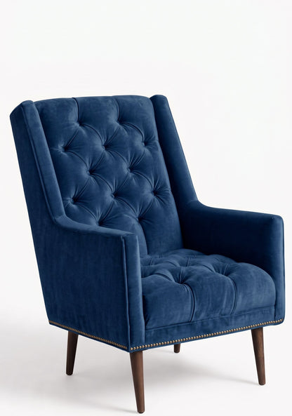 Sillón Velvet de un cuerpo en pana antimanchas Azul, capitoné de brazos rectos
