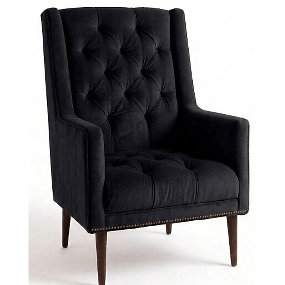 Sillón Velvet de un cuerpo en pana antimanchas Black, capitoné de brazos rectos