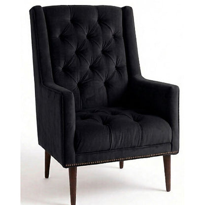 Sillón Velvet de un cuerpo en pana antimanchas Black, capitoné de brazos rectos