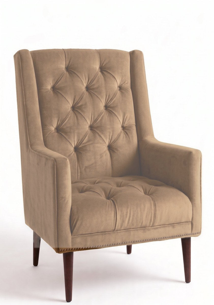 Sillón Velvet de un cuerpo en pana antimanchas Latte, capitoné de brazos rectos