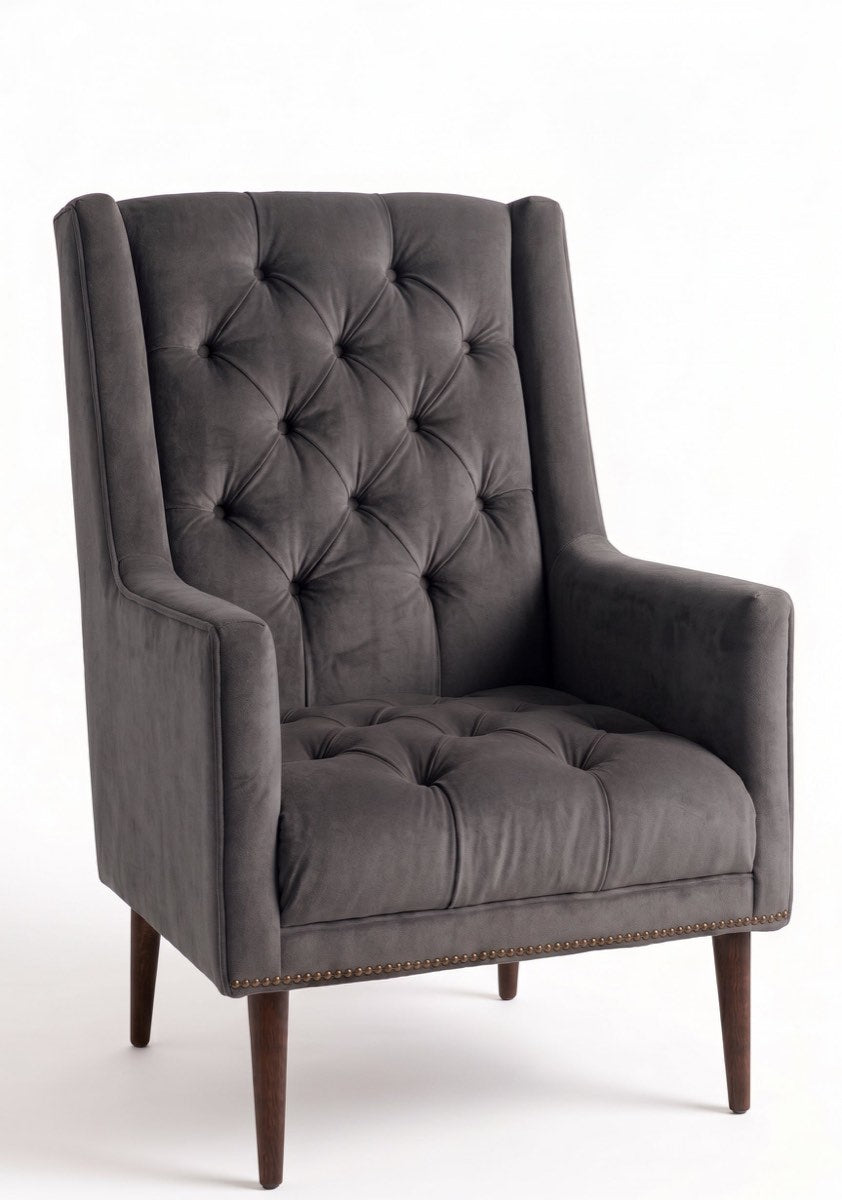 Sillón Velvet de un cuerpo en pana antimanchas Onyx, capitoné de brazos rectos