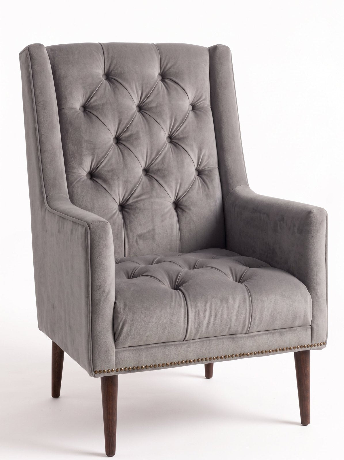 Sillón Velvet de un cuerpo en pana antimanchas Stone, capitoné de brazos rectos, imagen ilustrativa