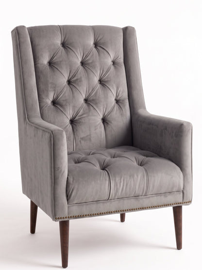 Sillón Velvet de un cuerpo en pana antimanchas Stone, capitoné de brazos rectos, imagen ilustrativa