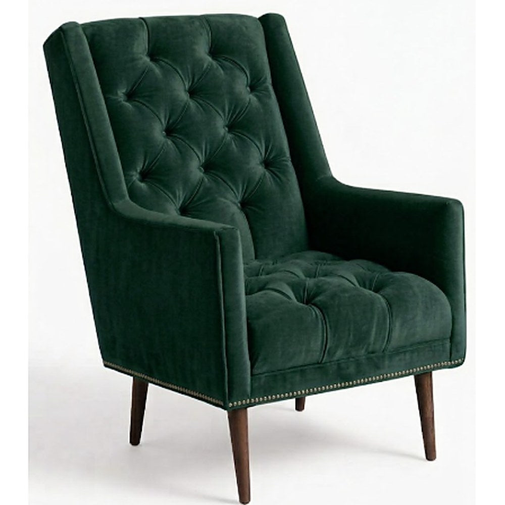 Sillón Velvet de un cuerpo en pana antimanchas Verde inglés, capitoné de brazos rectos