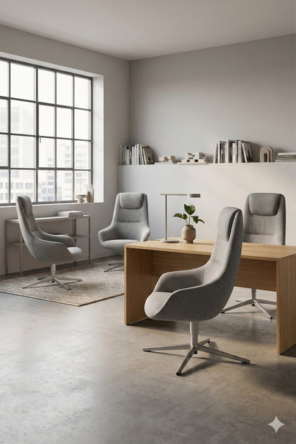 Sillón Victoria Lounge gris en una oficina privada (imagen ambientada)