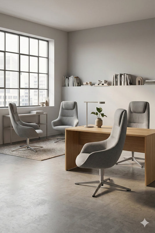 Sillón Victoria Lounge gris en una oficina privada (imagen ambientada)
