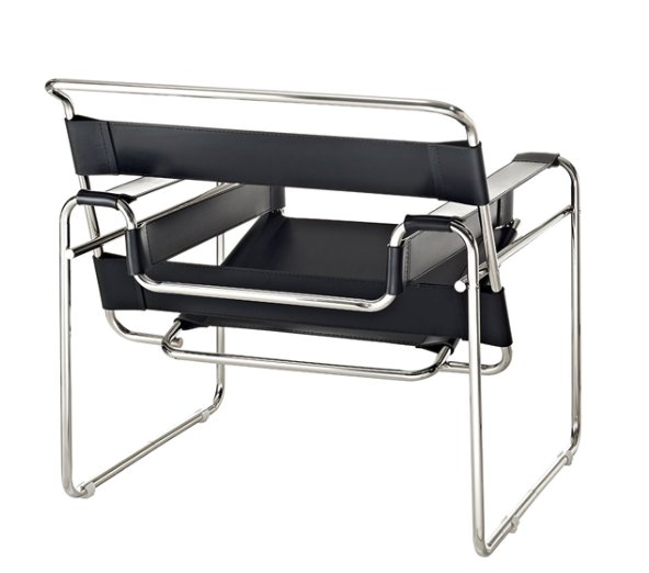 Sillón Wassily de Archivos Activos con estructura de caño cromado y ecocuero negro