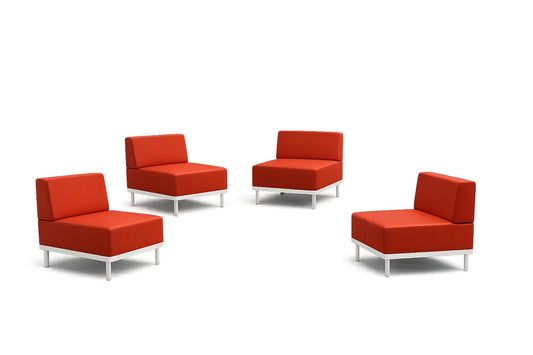 Sillones Janod de Archivos Activos rojos, de un cuerpo con patas metálicas blancas