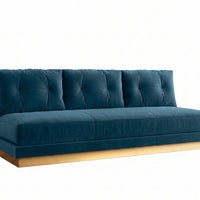 Sofá Cardiff de 2 o 3 cuerpos sin apoyabrazos, color azul petróleo, con botoné y base de madera - Tienda de Banquitos