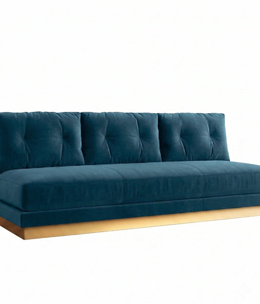 Sofá Cardiff de diseño orgánico sin apoyabrazos, tapizado en color azul petróleo - Tienda de Banquitos
